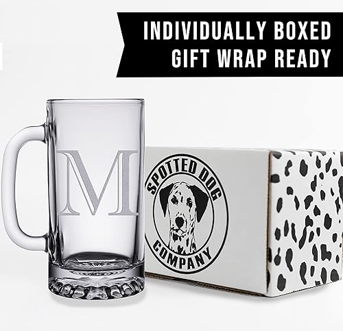 Miniatura 115 de Taza de cerveza de vidrio con monograma grabado de 16 onzas (letra T), regalos de cerveza personalizados de la A-Z para hombres, Día del Padre