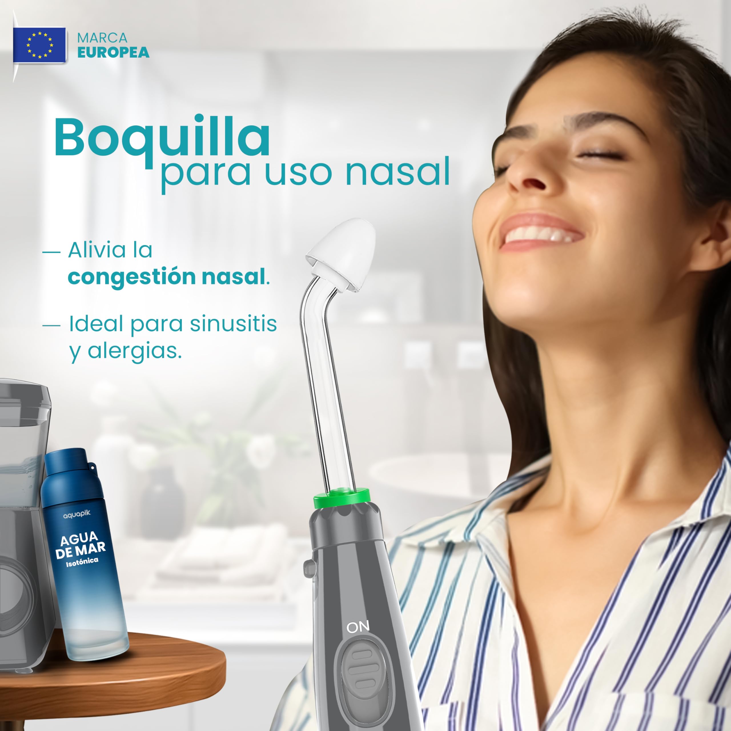 Aquapik® ADVANCED irygator do jamy ustnej, idealny do ortodoncji, implantów i wrażliwych dziąseł, zestaw wybielający + 8 ust, 10 poziomów ciśnienia, zalecany przez dentystów (szary)