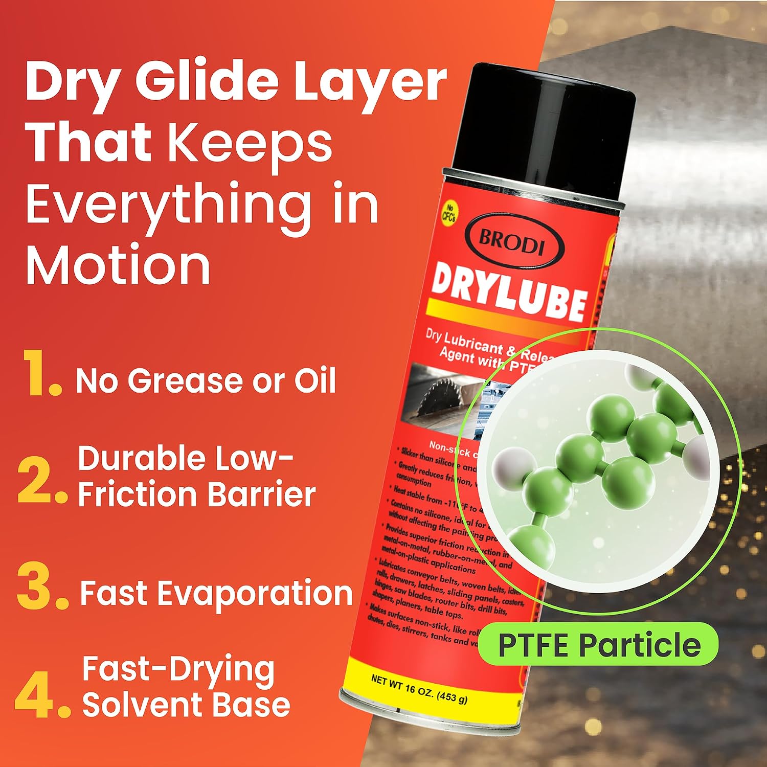 DryLube Dry Lubricant Spray, PTFE Infused, Industrial-Strength, Non-Oily, Fast-Drying, Silicone-Free, Non-Staining & Non-Chlorinated, Ultra-Low Friction Release Agent (Pack of 1)