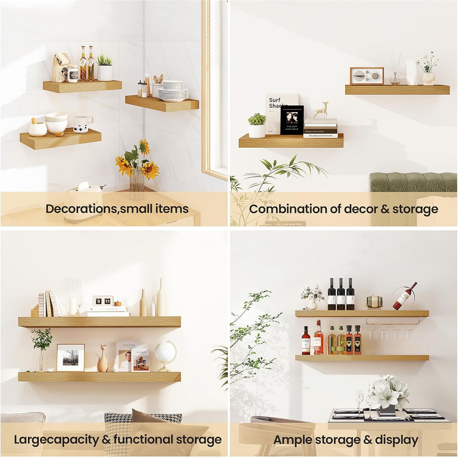 Vivelove 16 Inch Floating Shelves for Wall, 16x9 Display Shelves for Bathroom Living Room Kitchen Bedroom Office Farmhouse Home Decor - Set of 2, Oak