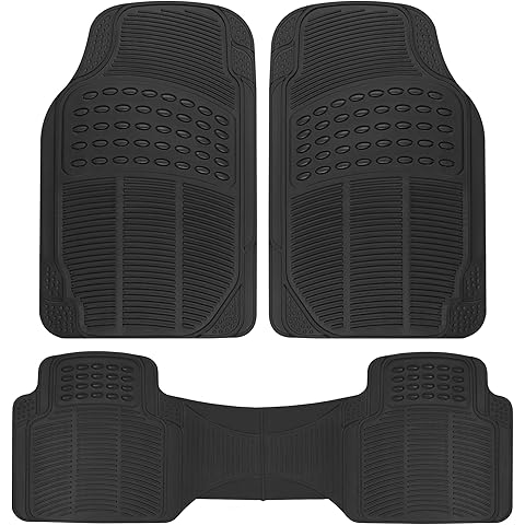 BDK ProLiner Floor Mats for Cars Trucks SUV, 3-Piece All-Weather Car Mats with Universal Fit Design, Durable Car Floor Mats with Capture Ridges, Waterproof Rubber Floor Mats for Cars (Black)
