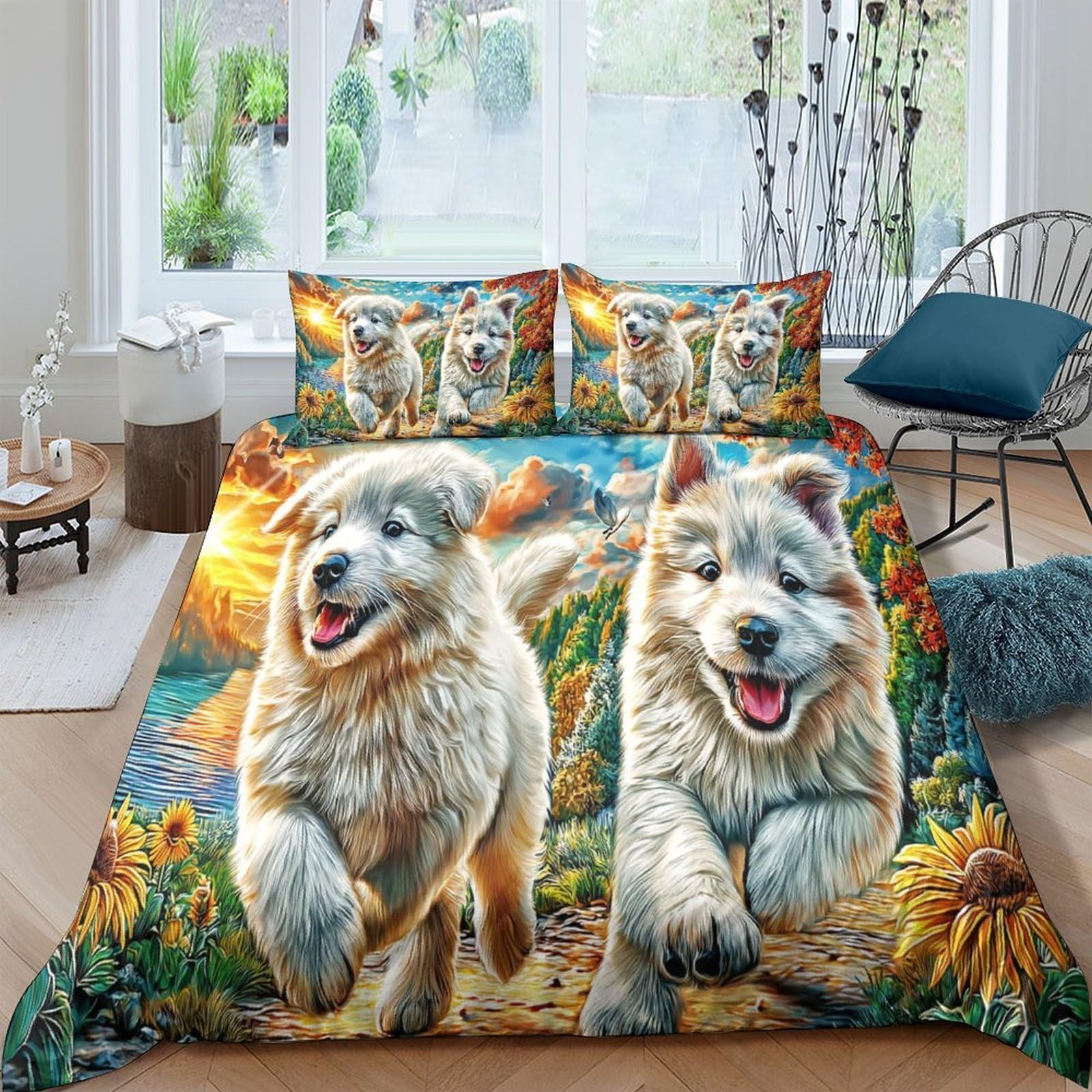 Parure de lit Samoyède 3 pièces, housse de couette grand lit Super King respirante