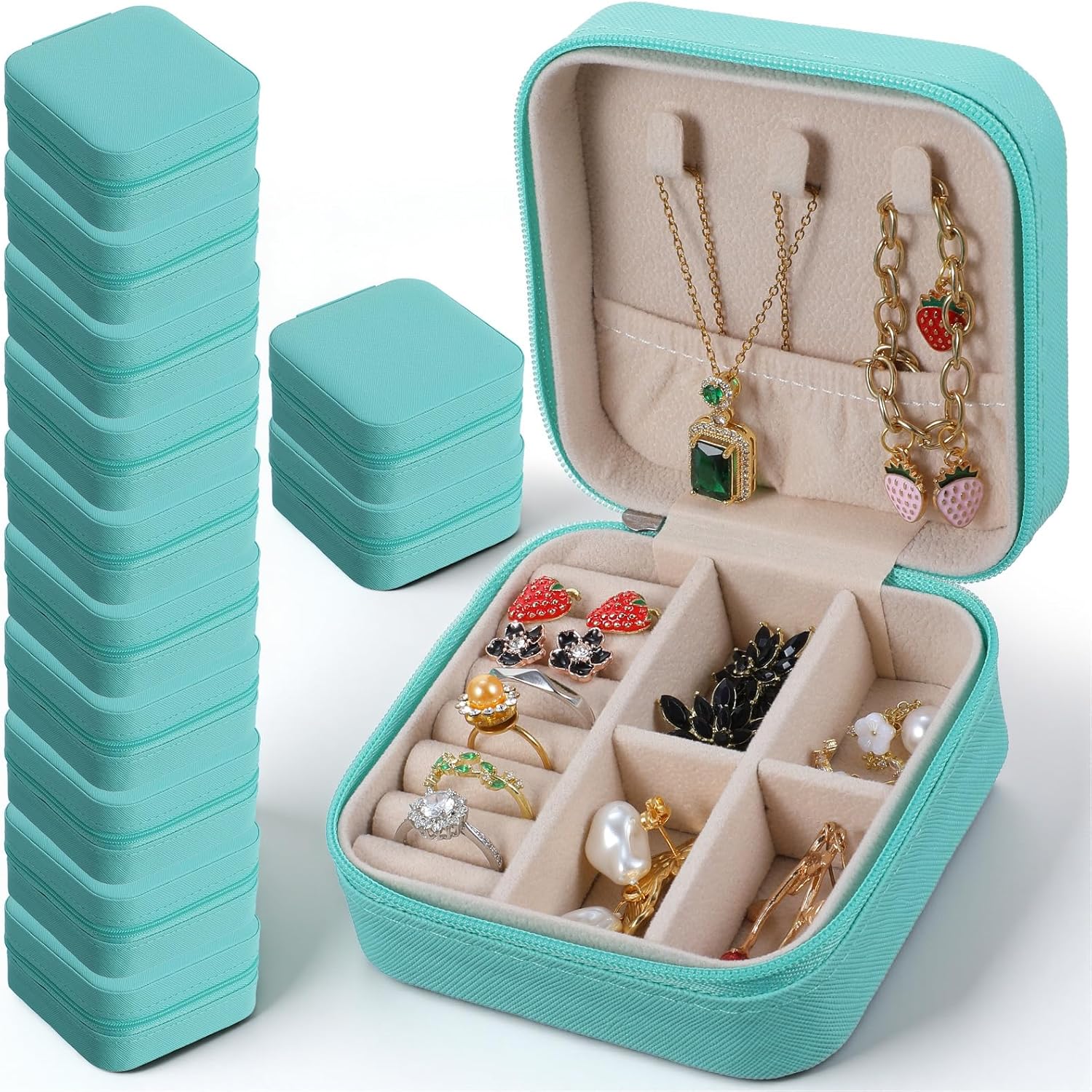12 Pcs Small Jewelry Box Mini Travel Jewelry Case Bridesmaid Gift Pu Leather Travel Organizer Small Jewelries Box Mini Storage Organizer Storage Boxes for Women Girls Bridesmaid Proposal Gift