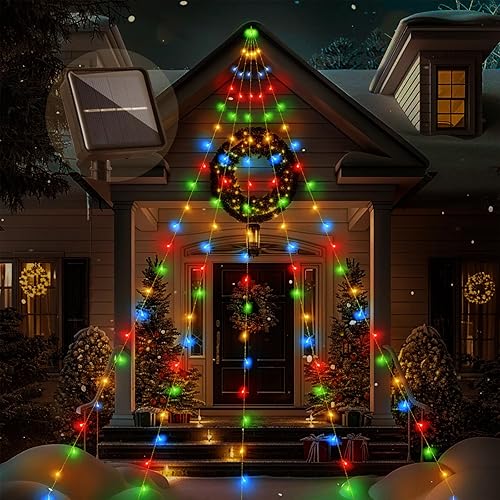 Tira de luces solares de gran tamaño de 16.5 pies para exteriores, 8 modos de iluminación, luces solares para árbol de Navidad, luces solares de