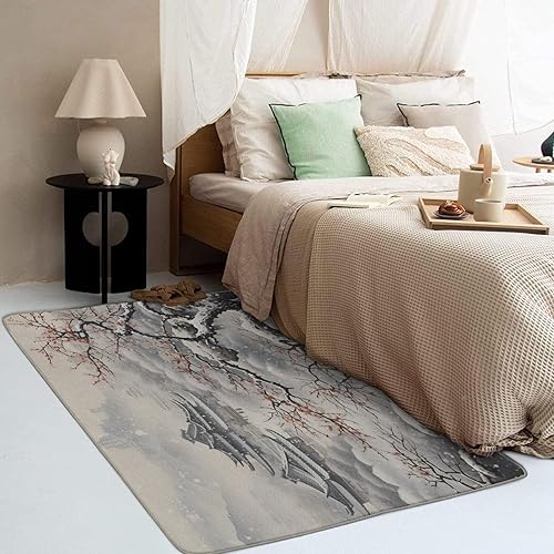 Miniatura 3 de Alfombra china de 2 x 3 pies, alfombra de área de flor de ciruelo para dormitorio, sala de estar, entrada, alfombra pequeña con estampado floral