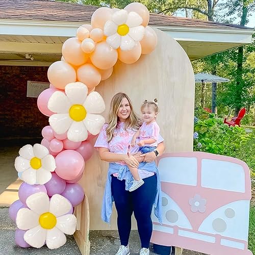 Miniatura 4 de Sweet Baby Co. - Guirnalda de globos de margaritas con decoración de fiesta de cumpleaños retro hippie, globos de flores, 18, 10, 5 pulgadas, rosa,