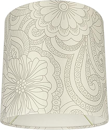 Aspen Creative 58305, pantalla Drum Uno, patrón floral crema, 8 pulgadas superior x 8 pulgadas inferior x 8 pulgadas de alto, deslizamiento UNO