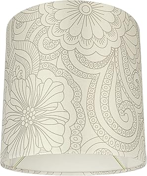 Aspen Creative 58305, Drum Uno Lamp Shade, Cream Floral Pattern, 8" Top x 8" Bottom x 8" Height, Slip UNO 33mm