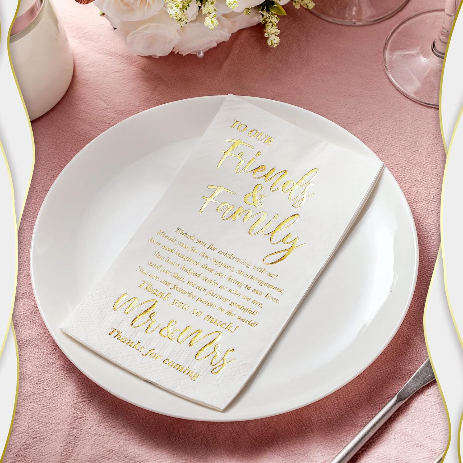 Hotop 100 Packs Wedding Napkins Mr & Mrs Dinner Gold for Reception Disposable Decorative Towels Shower Banquet Rehearsal Decorations, 12.99x15.75 inches