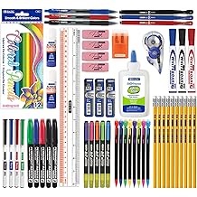 BAZIC PRODUCTS School Supplies Kit &ndash; 66 Piece Set for K&ndash;12 Students, Stationery Essentials with Colored Pencils, Markers, Pencils, Glue, Erasers, Highlighters, &amp; Correction Tape, 1-Pack