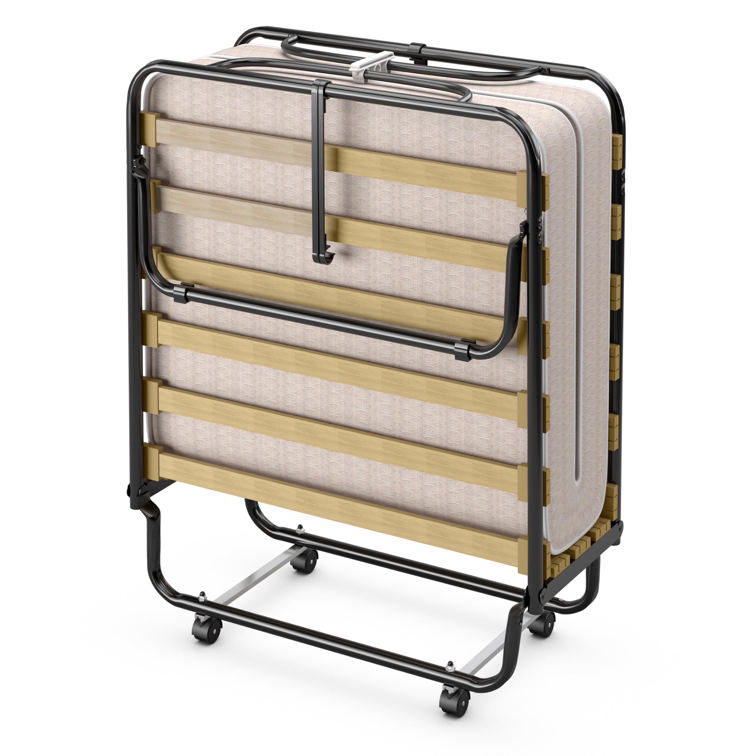 COSTWAY Brandina Pieghevole con Ruote Girevoli, con Materasso in Memory Foam, Lettino Pieghevole a Doghe 190x80 cm, Salvaspazio, Carico Massimo 130 kg