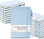Feela 18 Pack Journal Notebook pour le travail, Business Notebook Bulk Couverture rigide Lited Writing Journal avec porte-stylo pour les hommes Femmes Note Prise, avec 18 Stylos noirs, 120 GSM, 5.1.1.x8.3. A5, Bleu clair