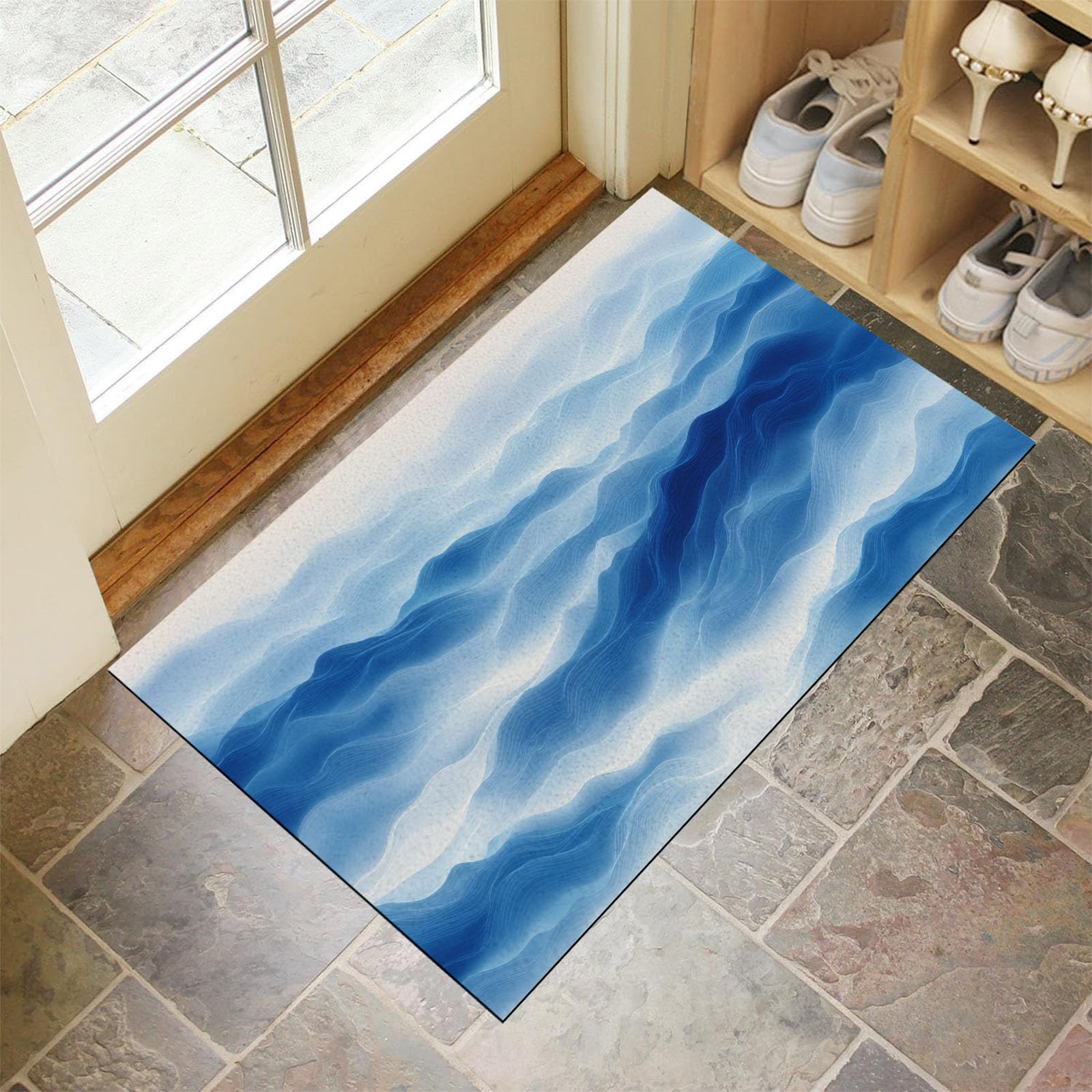 Tapis peinture de paysage traditionnelle 60x90 cm lavable et antidérapant pour salon et entrée