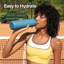 ENCOOL Insulated Water Bottle with Straw Stainless Steel Water Bottle, Leak-Proof, BPA-Free, Double Wall Vacuum Keeps Cold for 24 Hours for Sports, Travel, School (32 oz, Pewter Blue)