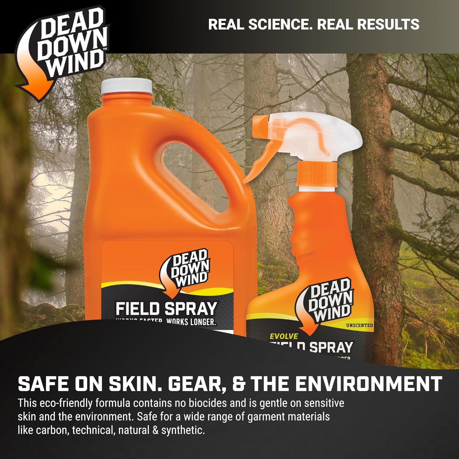 Dead Down Wind Evolve Field Spray Combo â€“ 12 oz. & 64 oz. Refill Bottle, Unscented, Broad-Spectrum, Odor-Eliminating Hunting Spray, Orange