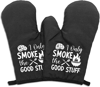 2 Pcs Funny Oven Mitts I Only Smoke The Good Stuff Heat Resistant Mitts Funny Silicone Non-Slip Oven Mitts for Kitchen Decor Sweet Housewarming Gifts for Men Grilling Master BBQ Lover Chef