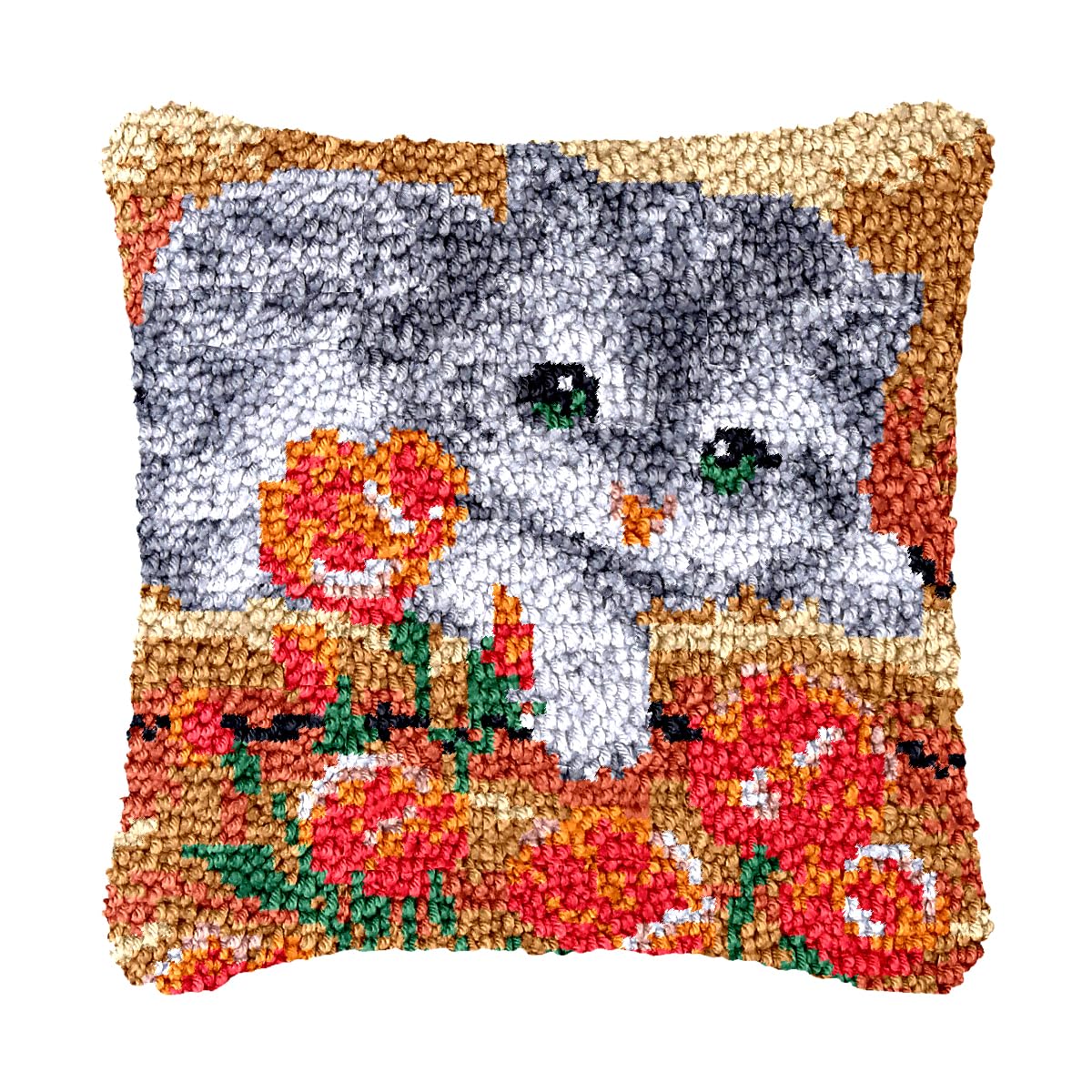 bositigo Cat Latch Hook Pillow Kit for Adults &amp; Kids, DIY Pre-Printed Canvas Craft, 17x17 Inch Decorative Cover for Sofa Cushions, Bedroom Decor (Cat Pattern 22)