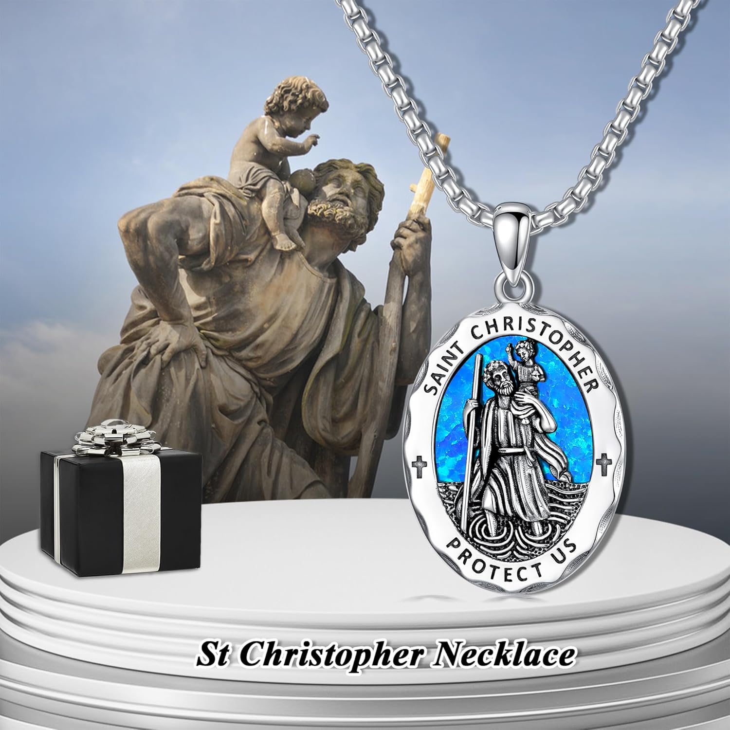 YAFEINI Religious Protection Amulet Necklace 925 Sterling Silver Saint Michael the Archangel Pendant Cross Necklace Saint Christopher Jewelry Saint Michael Gifts for Men Women