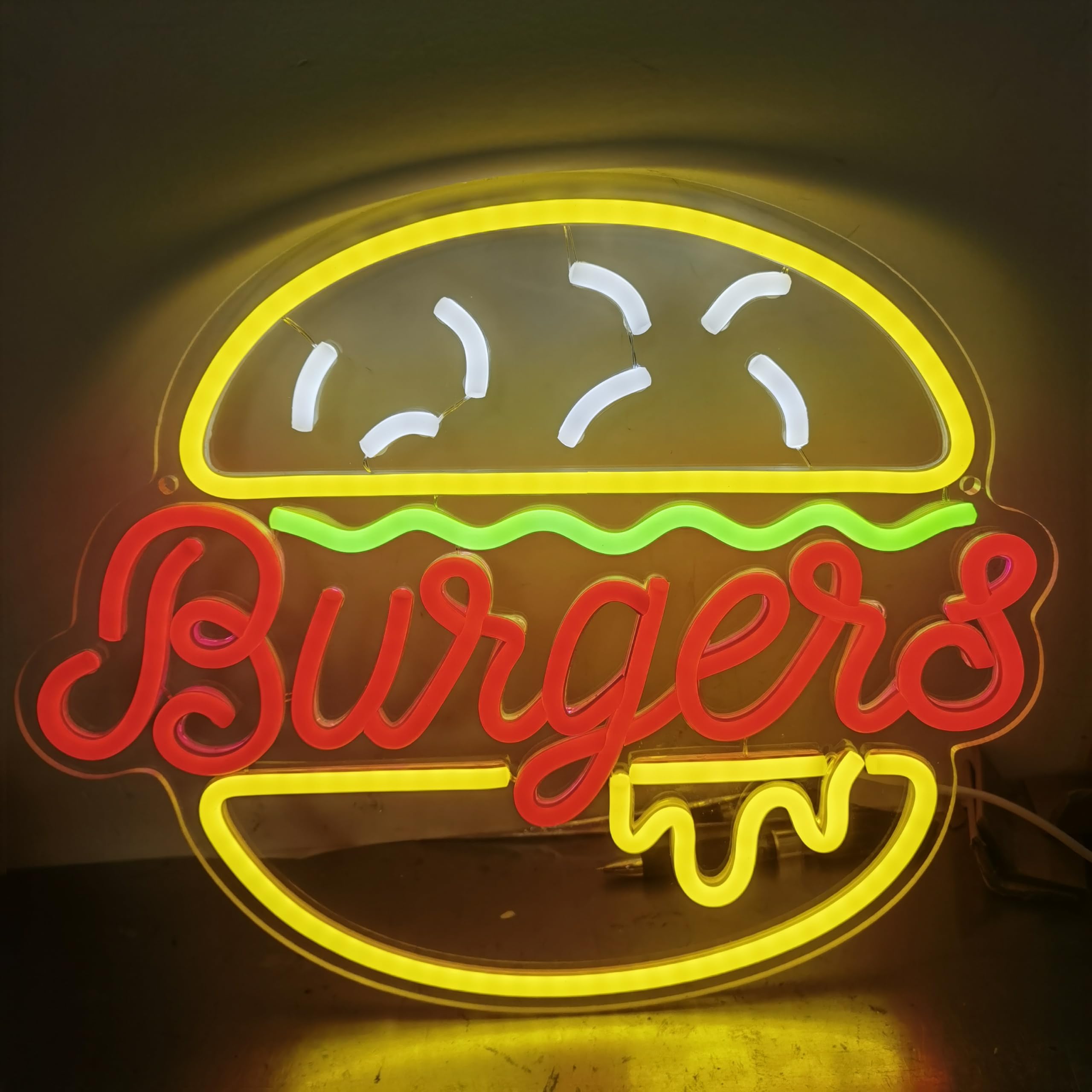 Burger Neon Signo Personalizado LED Regulable Hamburger Neon Light Up Signo Home Wall Decor Fast Food Coffee Shop Restaurante Bar Decoración