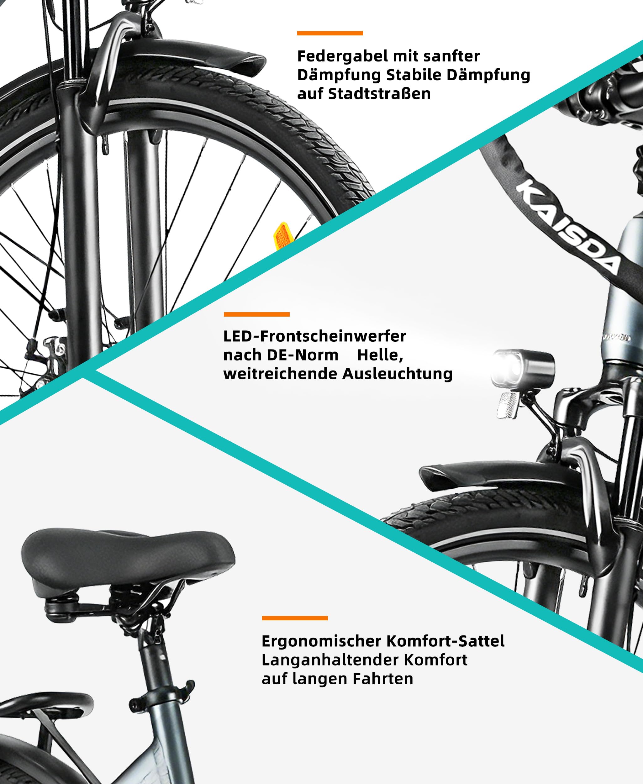 City E-Bike Damen 26/28 Zoll, Pendler E-Bike Herren Damen, mit 36V 20Ah Akku, bis 80 km, 250W 50Nm Motor, 7-Gang, LCD-Display