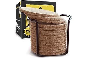 Cork Coasters for Drinks, 16 Pcs Absorbent Drink Coasters with Metal Holder