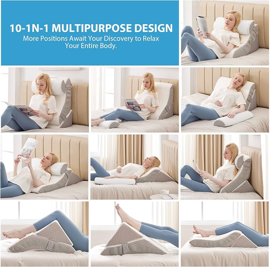 Reflusso Acido Cuscino A Cuneo Memory Foam - 58x38x22 Cm, Per Lettura, Reflusso E Dolore Schiena, Copertura Traspirante Schienale Letto