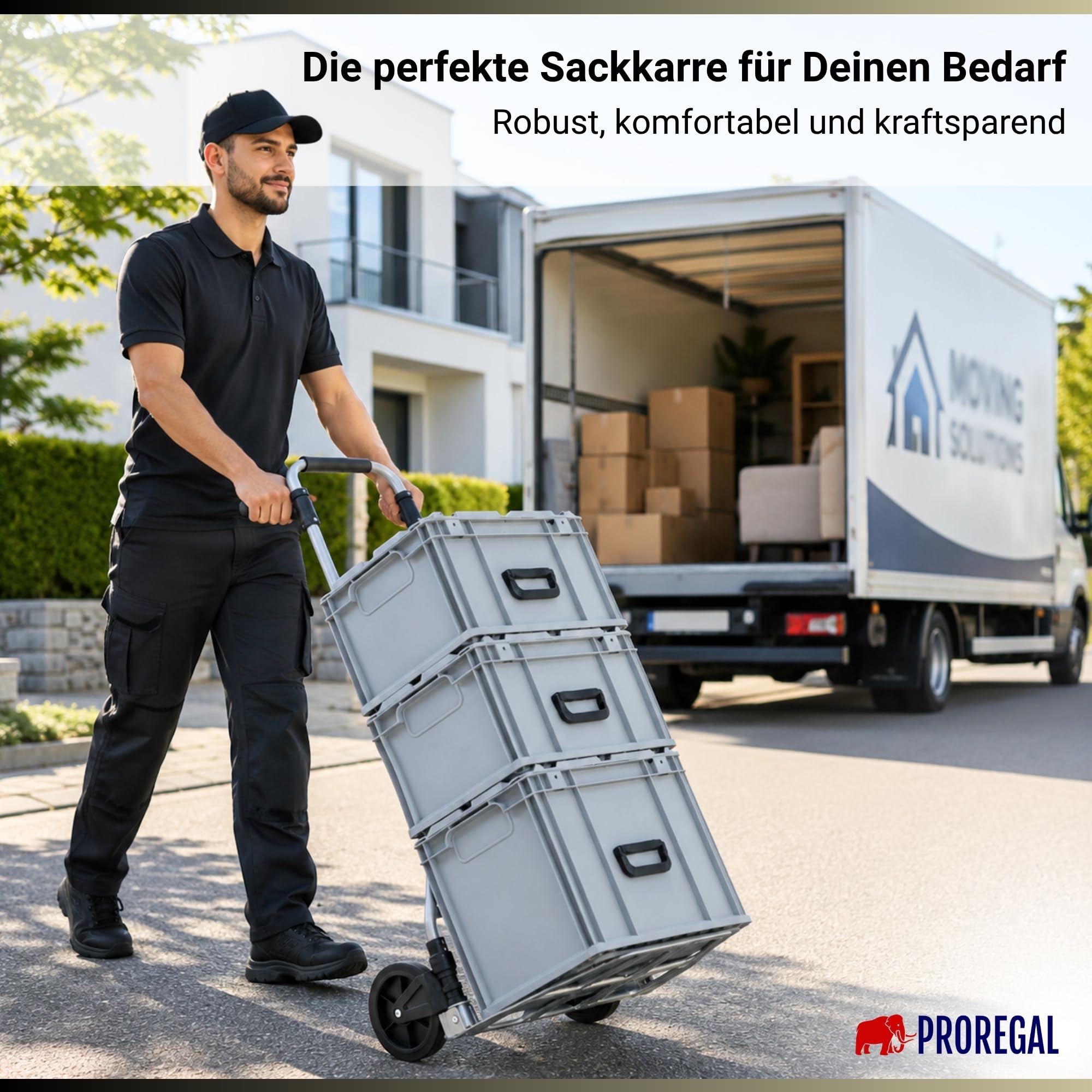 PROREGAL klappbare Aluminium Profi-Sackkarre Elephant | Traglast 150 kg | 6 kg leicht, ergonomische Griffe, Leichtlauf-Vollgummiräder, große Schaufel | Silber | Transportkarre