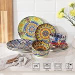 Sweejar Ceramic Dinnerware Sets for 4,12 Pieces Boho Plates and Bowls for Housewaring Gift,Bohemian Style Dish Set,Dishwasher and Microwave Safe(Colorful)