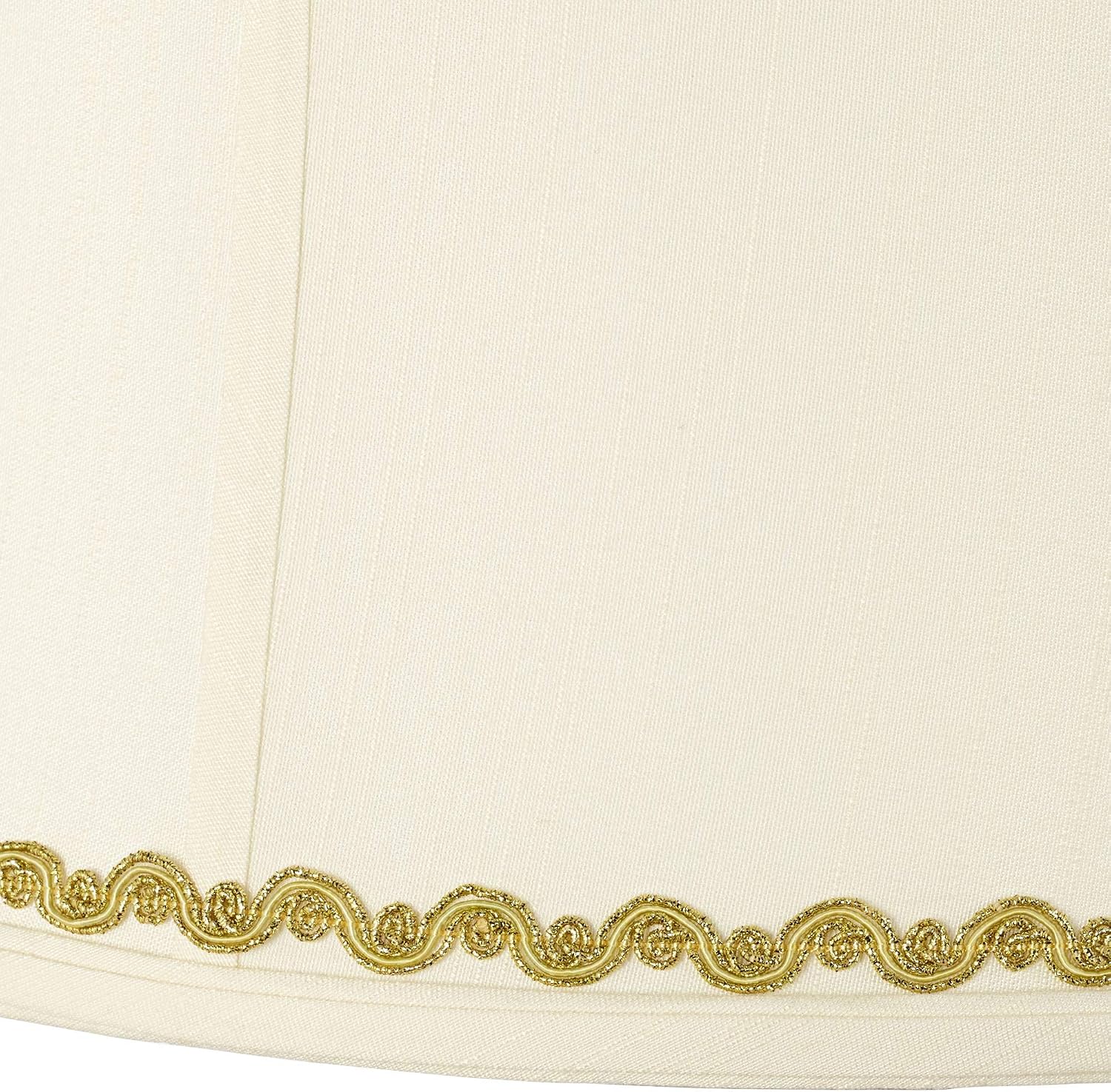Creme Fabric Medium Drum Lamp Shade with Metallic Gold Wave Trim 14" Top x 16" Bottom x 12" High (Spider) Replacement with Harp and Finial - Imperial Shade