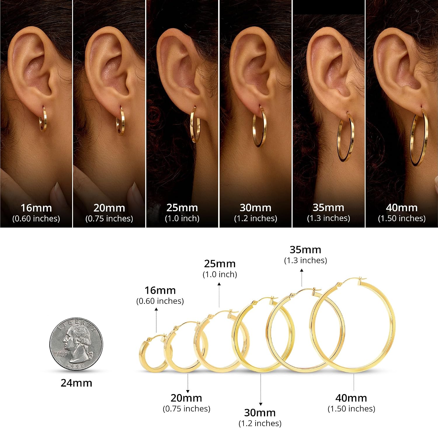 Solid 14K Gold Square-Tubed Round Hoop Earrings for Women | Hypoallergenic Small to Large 16MM to 40MM Round Earring Hoops with Secure Click Tops | 14K Yellow Real Gold Hoop Earrings in 2MM Thick Square Tube by MAX + STONE