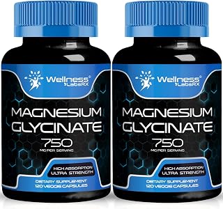 Magnesium Glycinate Capsules - 750mg | 120 Count, Magnesium Supplement for Women and Men - Pure Complex Glicinato De Magnesio, High Absorption, Heart Health, Sleep Supplement - 2 Packs