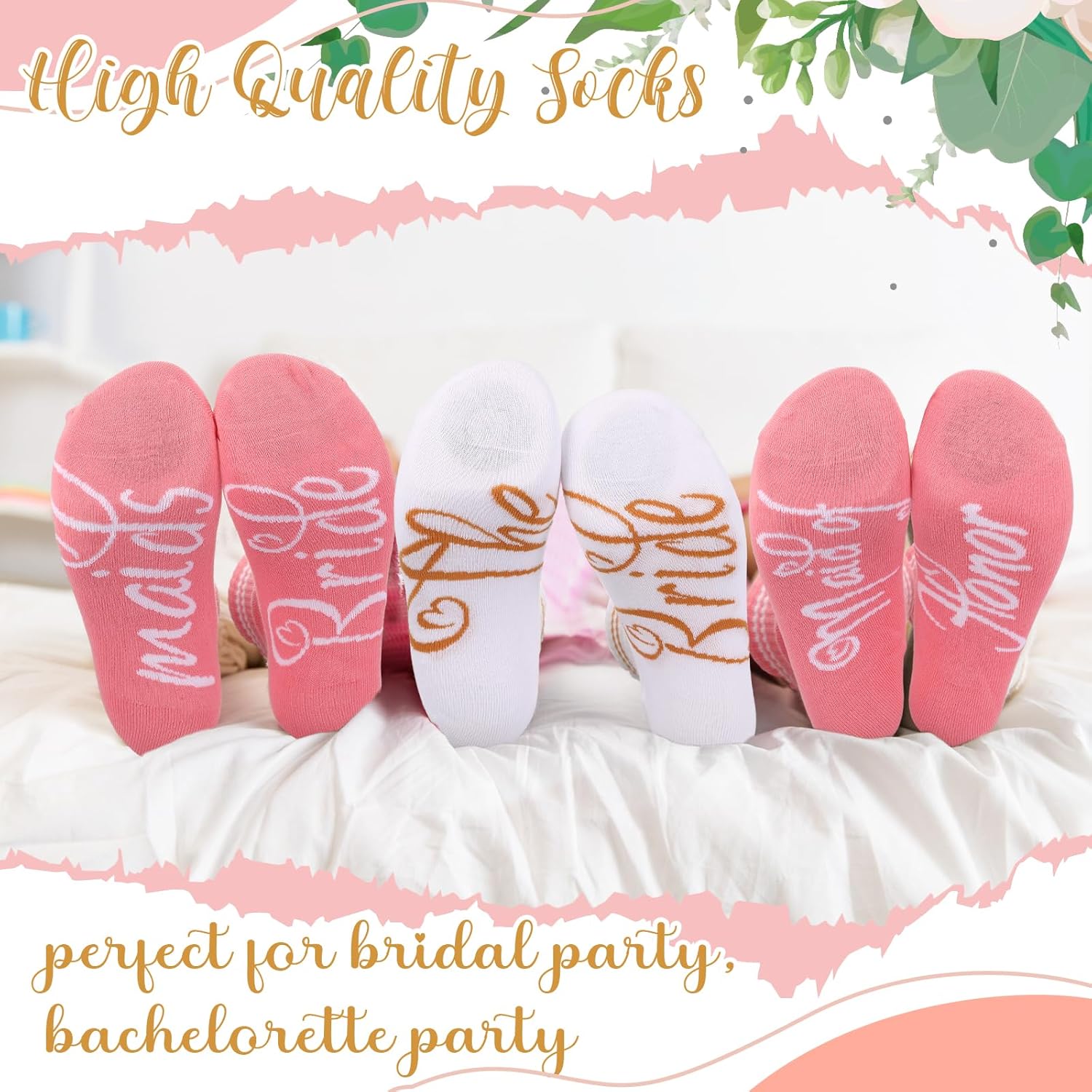 Toulite 48 Pcs Bridesmaid Robe Sets Silk Satin Bride Party Robes with Bachelorette Gift Handbags Knot Bracelets Hair Ties Rhinestone Mirrors and Socks for Bridesmaid Wedding Bachelorette Party