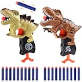 2 Pack Dinosaur Gun Toys for Toddlers Boys 3 4 5 6 7 Year Old Birthday Gifts Valentines Easter Christmas Stocking Stuffers, Small Dino Blaster Shooting Game with Soft Foam Darts Compatible with Nerf