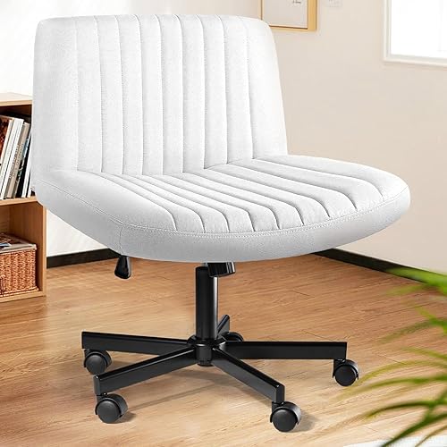 Miniatura 14 de LEMBERI Silla de escritorio acolchada de tela, sin ruedas, giratoria ancha sin brazos, mecedora de 120°, respaldo medio, ergonómica, para oficina,