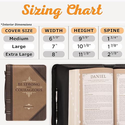 Miniatura 8 de Christian Art Gifts Funda clásica de la Biblia para hombre, Be Strong and Courageous, Joshua 19, piel sintética marrón, XL