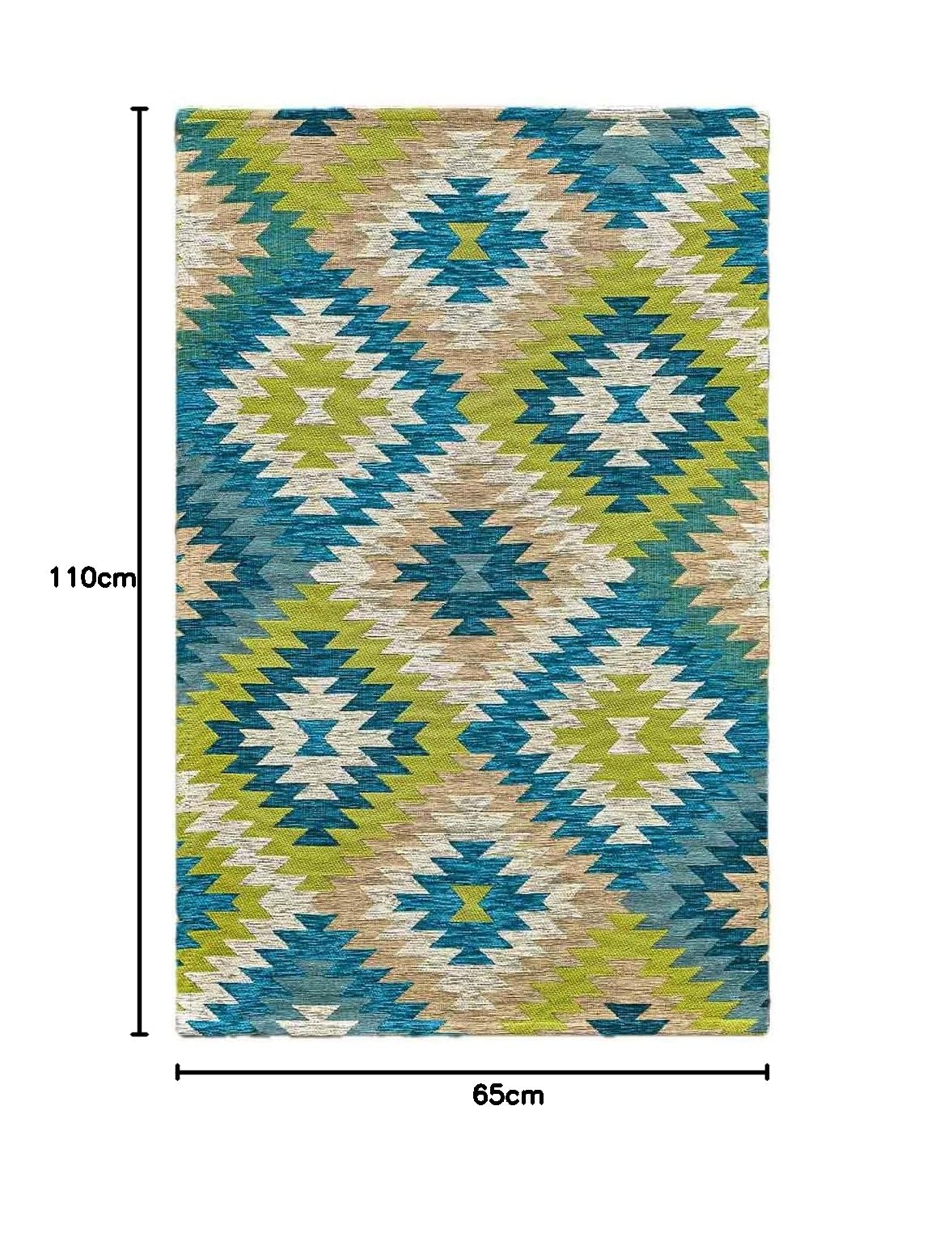 Coppia tappeti moderni AVANA VERDE BLU geometrico etnico kilim, passatoie arredo camera matrimoniale scendiletto lavabili anti-scivolo cm.65x110 (Coppia)