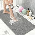BLESWIN PVC Loofah Shower Mat 32"x16", Soft Textured Non Slip Bath Mats for Inside Shower, Shower Mats with Drain, Washable, Quick Drying Bath Mats for Bathroom Wet Areas, Grey
