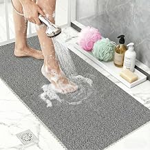 BLESWIN PVC Loofah Shower Mat 24"x16", Soft Textured Non Slip Bath Mats for Inside Shower, Shower Mats with Drain, Washable, Quick Drying Bath Mats for Bathroom Wet Areas, Grey