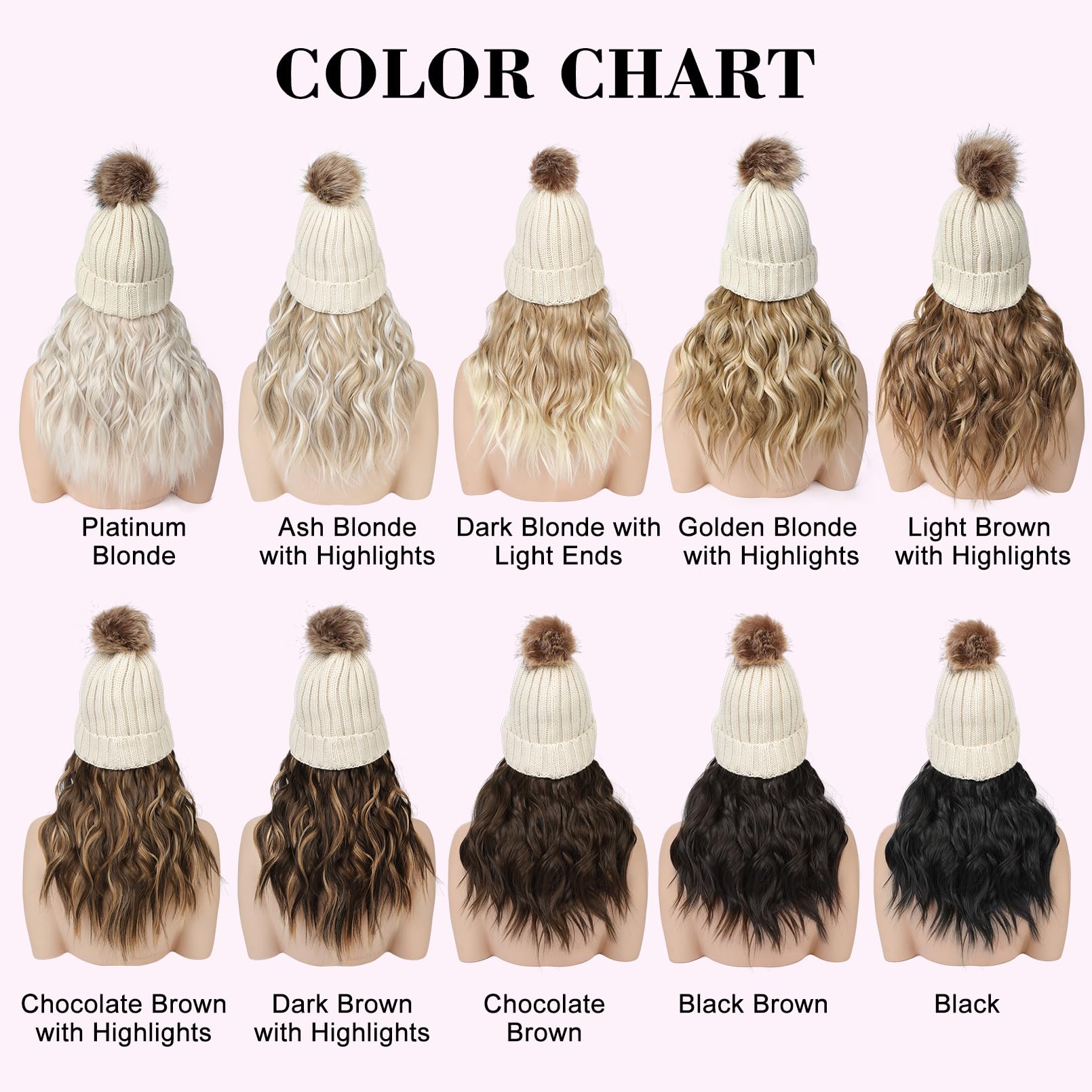Warm Knitted Beanie Wig with 12\