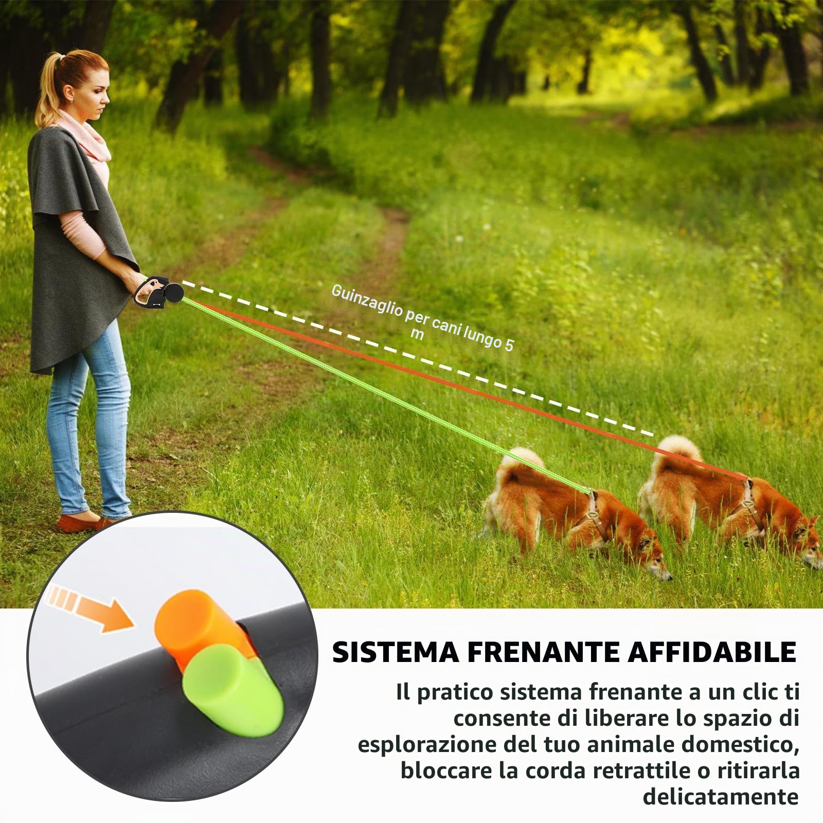 Guinzaglio Doppio Retrattile, Doppio Guinzaglio Per 2 Cani, Cani Con Luce, Guinzaglio Per Da 3 Metri 180° Per Allungabile Con Comoda Impugnatura Ergonomica(Marrone)