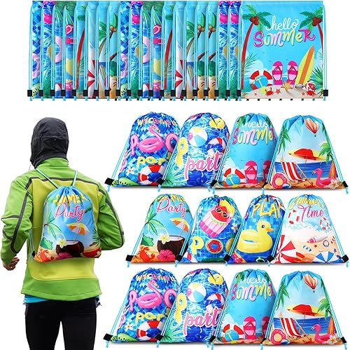 Hosuly 24 bolsas con cordón para fiesta en la piscina, regalo de mochila hawaiana, bolsas de golosinas para dulces, playa, para cumpleaños,