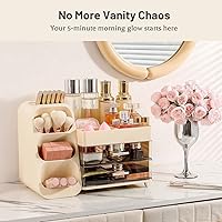 Vista 2 de Aveniee Makeup Organizer with Drawers, Large Bathroom Countertop Storage for Vanity, Cosmetic & Skincare Display Case for Brushes, Perfumes