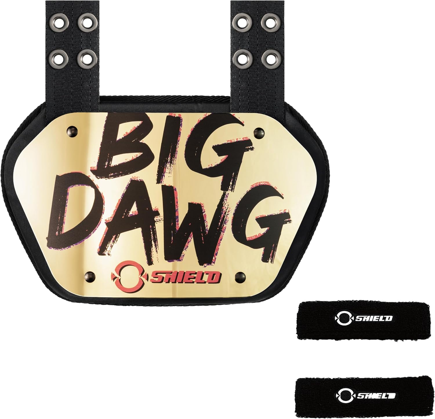 O Shield Big Dawg Football Backplate with Black Sports Arm Band, Backplate Football with Bicep Band, Sold by Package
