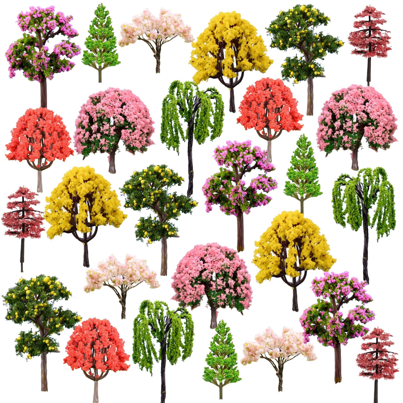 Pack of 27 Model Building Trees, Model Trees Miniature, Landscape Model Trees, Mixed Colourful Model Trees, Mixed Trees, Train Trees, for DIY Landscape, Miniature Landscapes, Sand Table, Landscape โ image 1