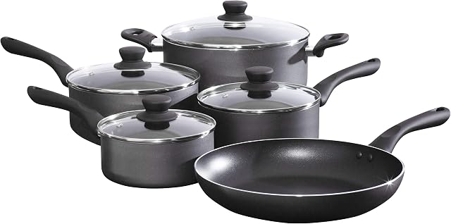 PRO-CHEF 5PC 2.5MM Pressed Aluminium Sauce Pan Set | With Lid | Soft Grip Handle and Knobs | Inside 2 Layer Pfluon Black Coating | Outside High Temp Black Coating | Pressed Induction Base | 16cm, 18cm
