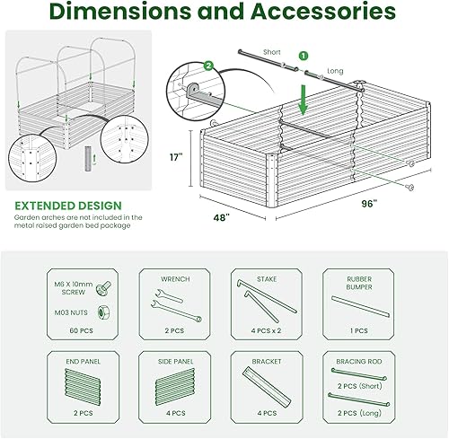Miniatura 5 de Caja de jardín elevada galvanizada para exteriores, camas de jardín elevadas de 17 pulgadas de alto, macetas de jardín al aire libre, cajas de Gris