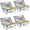 WILPREP Chafing Dish Buffet Set, 4 Pack 9L Chafers for Catering with 8 Half Size Food Pans Fuel Holders 4 Lids Foldable Frames, Stainless Steel Food
