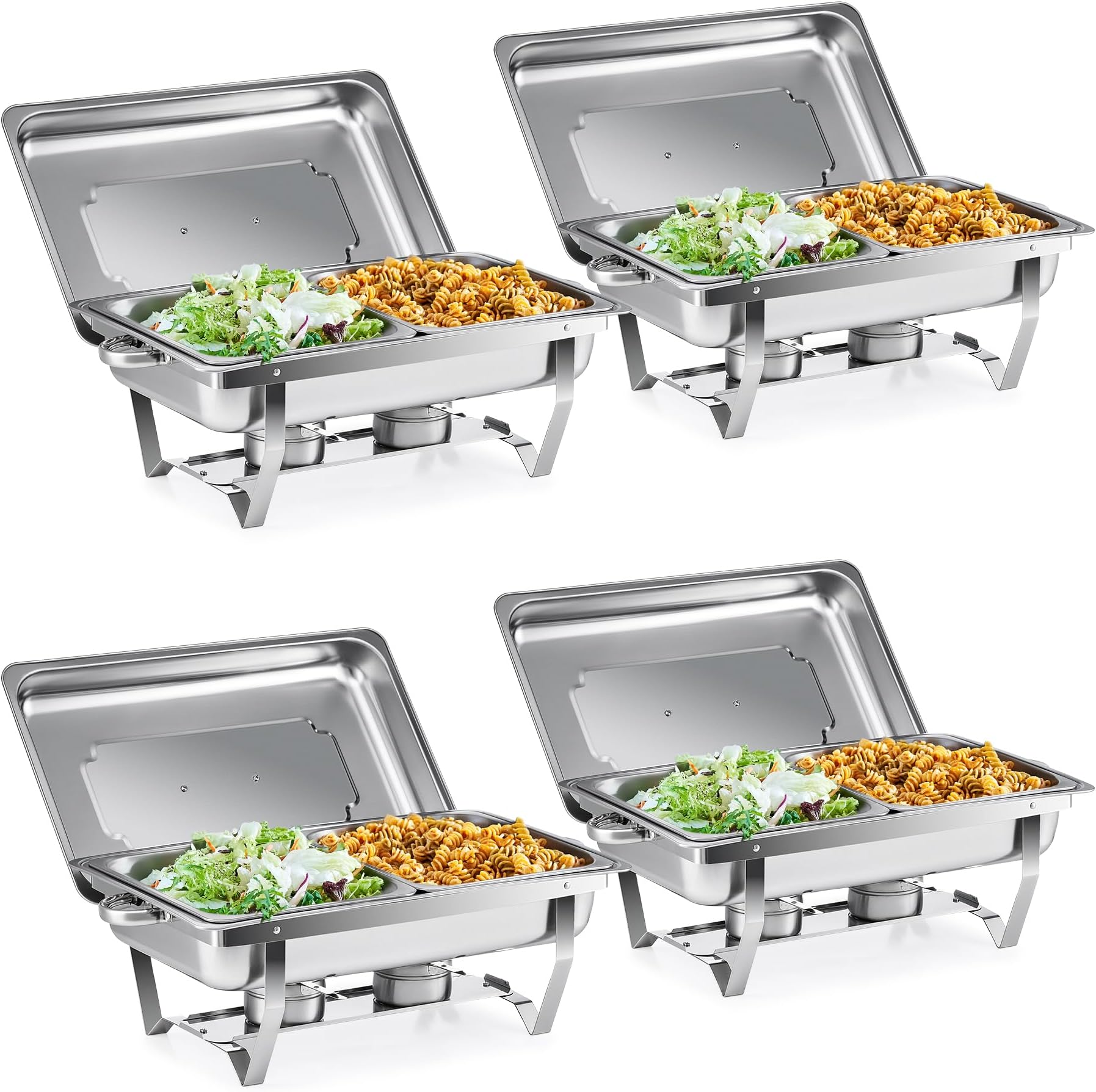 WILPREP Chafing Dish Buffet Set, 4 Pack 9L Chafers for Catering with 8 Half Size Food Pans Fuel Holders 4 Lids Foldable Frames, Stainless Steel Food Warmers for Parties Buffets Banquets Dinners