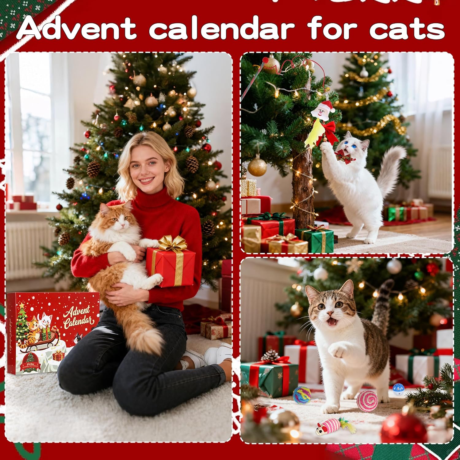 Cat Advent Calendar 2025, 24 Day Countdown to Christmas Cat Gifts with 24pcs Assorted Cat Interactive Toys Countdown Calendar for Kitten Flurry Friends