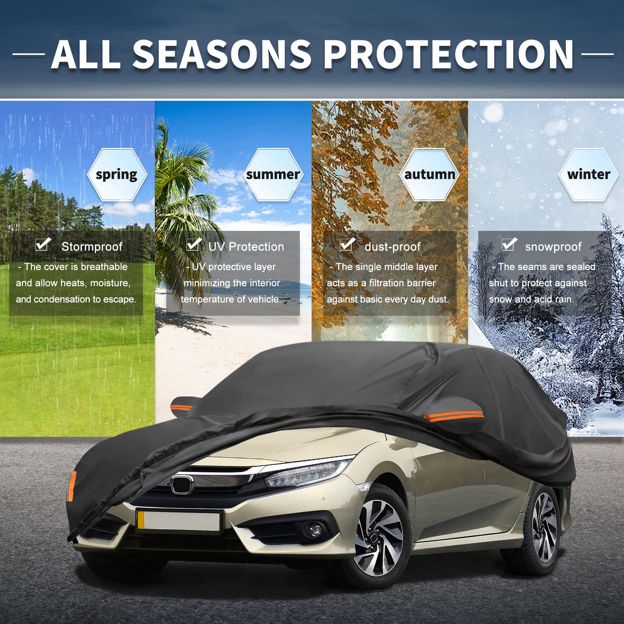 X AUTOHAUX Car Cover for Honda Civic Sedan Coupe 210D-PU Outdoor Full Car Cover All Weather with Door — view 2